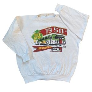 Vintage 80s Distressed Amjays 1950s Bus Stop Lunchenette Sweatshirt Size M/L